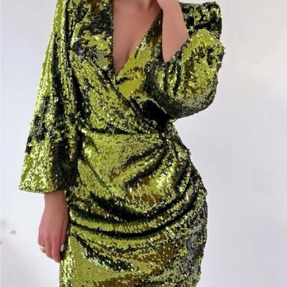 Zara green sequin dress, size XS NWT - Picture 2 of 11